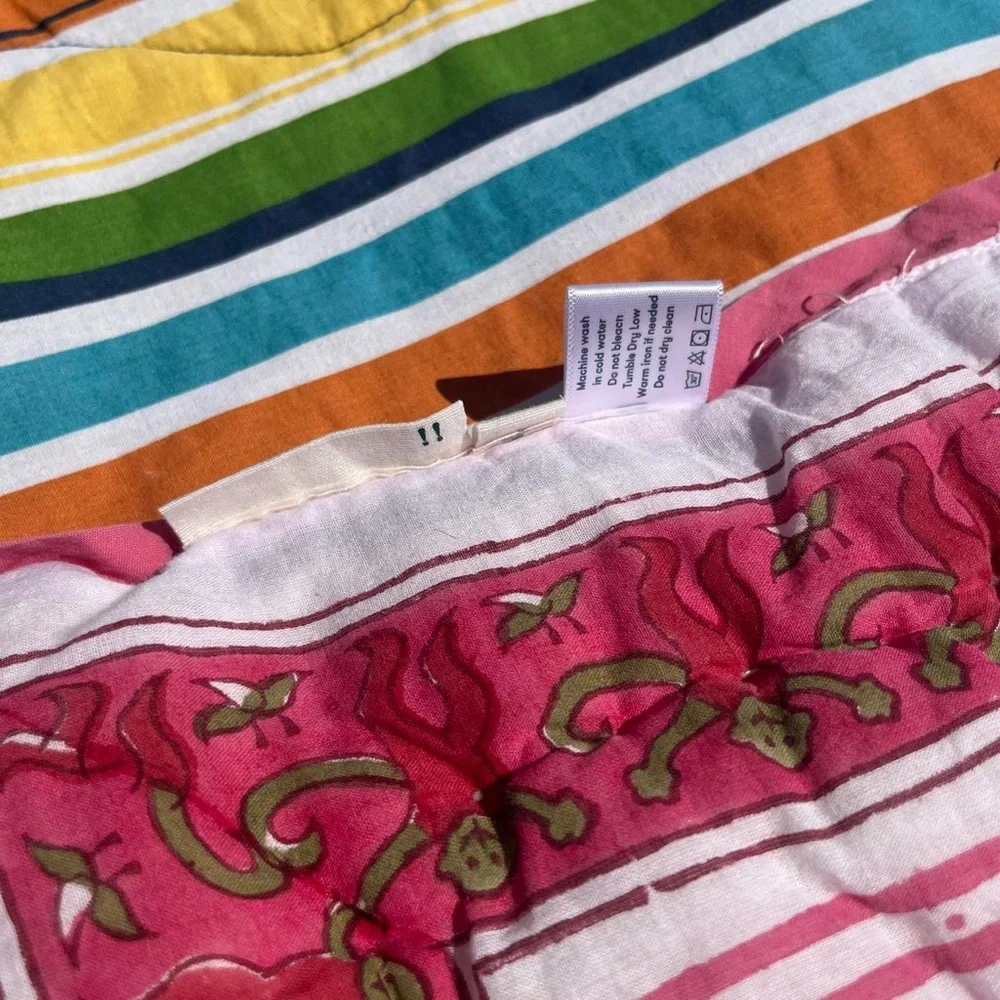 Roller Rabbit pink monkey baby quilt crib 50x38” reversible stripped comforter L